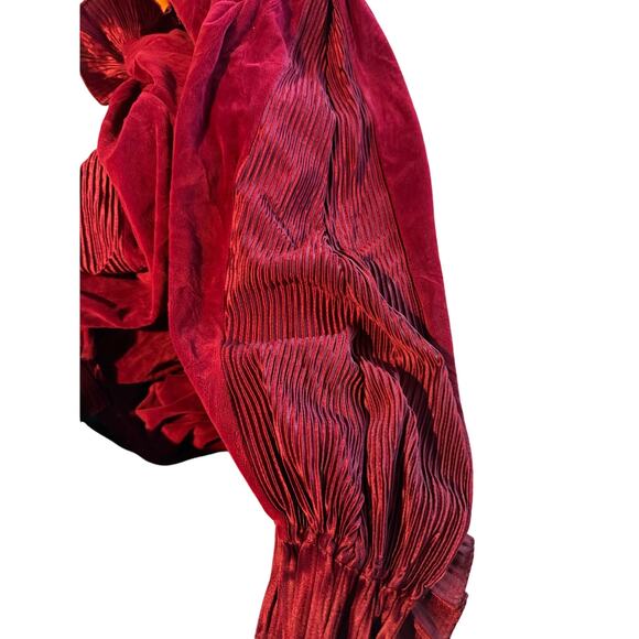 Vintage R. Michael Alan Deep Red Ruffle Trim House Coat Robe Womens Medium - Picture 2 of 6